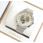 Versace V-Circle Silver Dial Silver Mesh Bracelet Watch for Men - VBQ060017