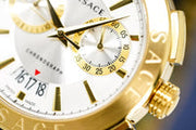 Versace V Racer Chronograph White Dial Gold Steel Strap Watch for Men - VBR060017