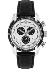 Versace V-Ray Quartz Silver Dial Black Leather Strap Watch for Men - VDB010014