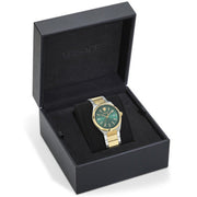 Versace V-Auria Quartz Green Dial Two Tone Steel Strap Watch for Men - VE0F00425