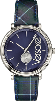 Versace V-Circle The Clans Edition Blue Dial Blue & Green Leather Strap Watch for Women  - VEBQ00118