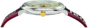 Versace V Circle Silver Dial Two Tone Leather Strap Watch for Men - VEBQ01319