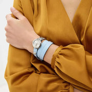 Versace V Flare Silver Dial Blue Leather Strap Watch for Women - VEBN00118
