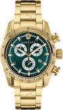 Versace V-Ray Chronograph Green Dial Gold Steel Strap Watch For Men - VE2I00621