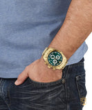 Versace V-Ray Chronograph Green Dial Gold Steel Strap Watch For Men - VE2I00621