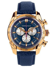Versace V-Ray Blue Chronograph Blue Dial Blue Leather Strap Watch for Men - VDB030014