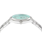 Versace V-Auria Quartz Turquoise Dial Silver Steel Strap Watch for Women - VE0F00225