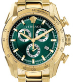 Versace V-Ray Chronograph Green Dial Gold Steel Strap Watch For Men - VE2I00621