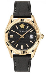 Versace Greca Time Quartz Black Dial Brown Leather Strap Watch For Men - VE3K00222