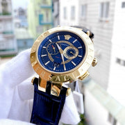 Versace V-Race Multifunction Chronograph Blue Dial Blue Leather Strap Watch For Men - VEBV00219