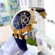 Versace V-Race Multifunction Chronograph Blue Dial Blue Leather Strap Watch For Men - VEBV00219