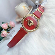 Versace Palazzo Empire Greca Red Dial Red Leather Strap Watch for Women - VEDV00319