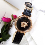 Versace Palazzo Empire Greca Black Dial Black Leather Strap Watch for Women - VEDV00719