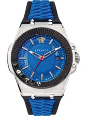 Versace Chain Reaction Blue Dial Two Tone Leather Strap Watch for Men - VEDY00119