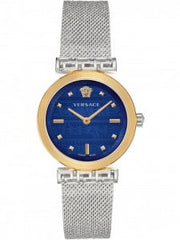 Versace Meander Blue Dial Silver Mesh Bracelet Watch for Women - VELW00520