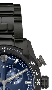 Versace V-Ray Chronograph Quartz Blue Dial Black Steel Strap Watch For Men - VE2I00521