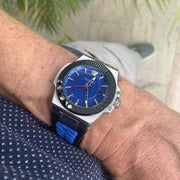Versace Chain Reaction Blue Dial Two Tone Leather Strap Watch for Men - VEDY00119