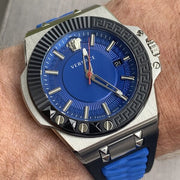 Versace Chain Reaction Blue Dial Two Tone Leather Strap Watch for Men - VEDY00119