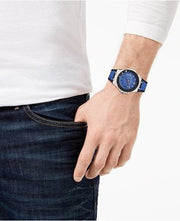 Versace Chain Reaction Blue Dial Two Tone Leather Strap Watch for Men - VEDY00119