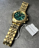 Versace V-Ray Chronograph Green Dial Gold Steel Strap Watch For Men - VE2I00621