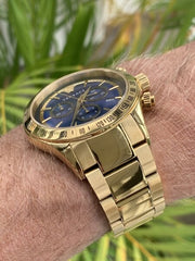 Versace Classic Chronograph Quartz Blue Dial Gold Steel Strap Watch For Men - VEV700619