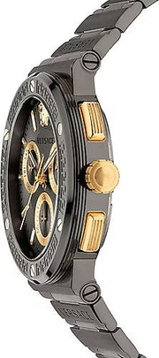 Versace Greca Icon Chronograph Black Dial Black Steel Strap Watch For Men - VEZ900521
