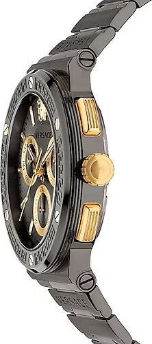 Versace Greca Icon Chronograph Black Dial Black Steel Strap Watch For Men - VEZ900521