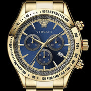 Versace Classic Chronograph Quartz Blue Dial Gold Steel Strap Watch For Men - VEV700619