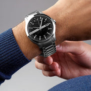Armani Exchange Hampton Chronograph Black Dial Silver Steel Strap Watch For Men - AX2103