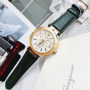 Versace Aion Chronograph White Dial Green Leather Strap Watch for Men - VBR020017