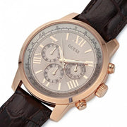 Guess Horizon Quartz Champagne Dial Brown Leather Strap Watch For Women - W0380G4