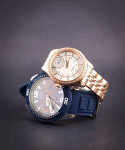 Guess Trade Blue Dial Blue Silicone Strap Watch for Men - W0967G2