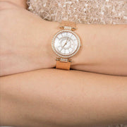 Guess Muse Quartz Silver Dial Rose Gold Steel Strap Watch For Women - W1008L3