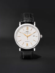 IWC Portofino Automatic White Dial Black Leather Strap Watch for Men - IW356517