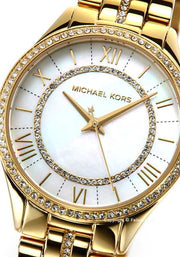 Michael Kors Lauryn Mother of Pearl White Dial Gold Steel Strap Watch for Women - MK3899