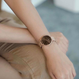 Daniel Wellington Petite Amber Brown Dial Gold Mesh Strap Watch For Women - DW00100476