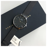 Daniel Wellington Petite Ashfield Black Dial Black Mesh Strap Watch For Women - DW00100202