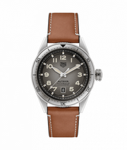 Tag Heuer Autavia Isograph Grey Dial Calfskin Brown Leather Strap Watch for Men - WBE5111.FC8267
