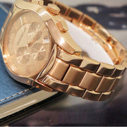 Emporio Armani Valente Chronograph Rose Gold Dial Rose Gold Steel Strap Watch For Men - AR0365