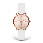 Michael Kors Portia Rose Gold Dial White Leather Strap Watch For Women - MK2660