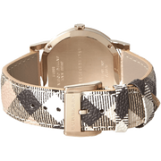 Burberry The City Gold Dial Haymarket Brown Leather Strap Watch for Women - BU9026