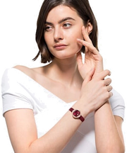 Swarovski Crystal Flower Red Dial Red Leather Strap Watch for Women - 5552780