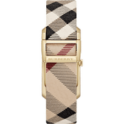 Burberry Pioneer Champagne Dial Haymarket Beige Leather Strap Watch for Women - BU9407