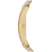 Burberry Pioneer Gold Dial Haymarket Beige Leather Strap Watch for Women - BU9509