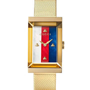 Gucci G-Frame Mother of Pearl Dial Yellow Gold Mesh Bracelet Watch For Women - YA147410