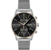 Hugo Boss Associate Chronograph Black Dial Silver Mesh Bracelet Watch for Men - 1513805