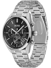 Hugo Boss Champion Chronograph Black Dial Silver Steel Strap Watch for Men - 1513871