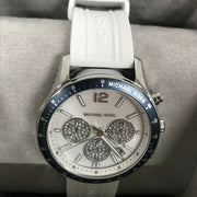Michael Kors Berkley Chronograph Silver Dial White Rubber Strap Watch For Women  - MKO1040