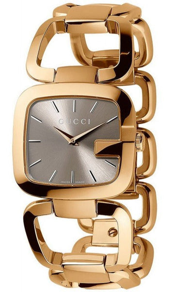 Gucci G Gucci Brown Dial Rose Gold Steel Strap Watch For Women