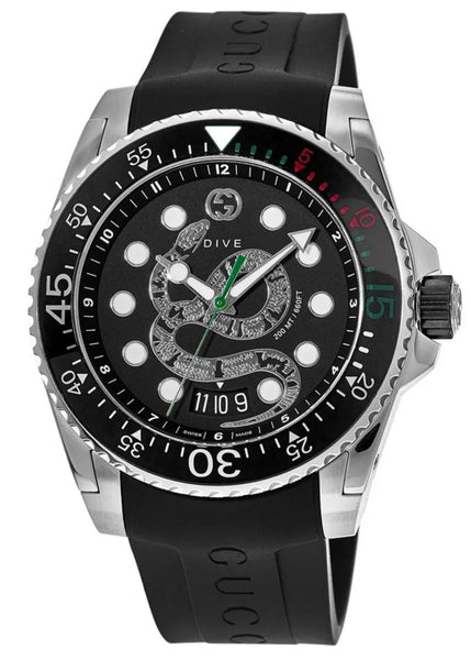Gucci Watch Dive Snake Date Quartz Stainless Steel Rubber 136.2 Black Polished Gucci Dive Men main image 2
